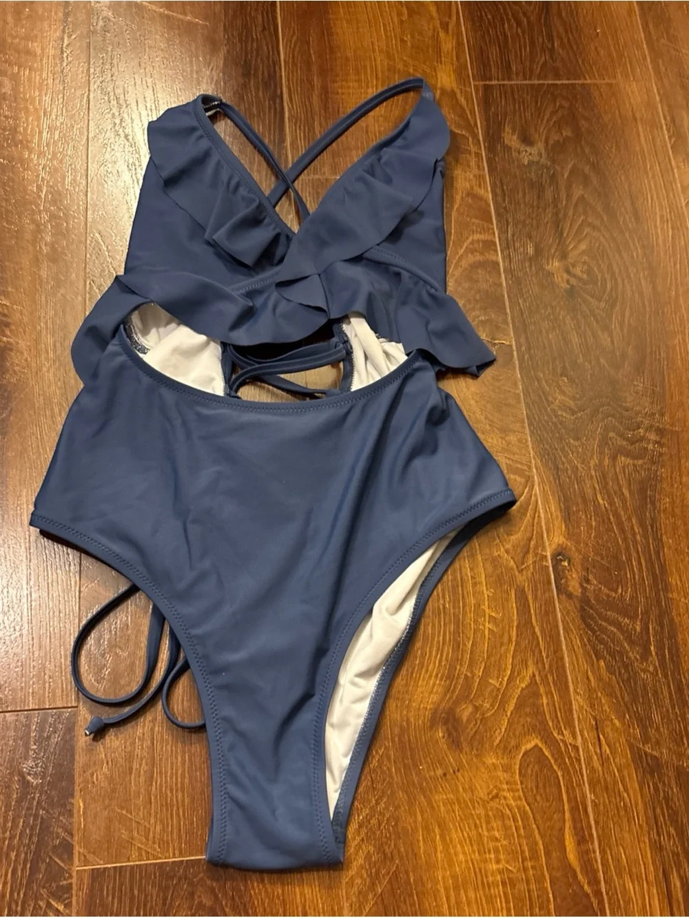 NEW Charmo One Piece Swimsuit Navy Blue Ribbed Cut-Out Bathing Suit - Size Small